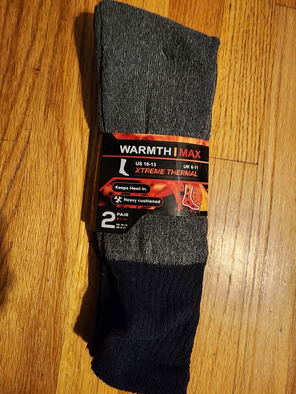 Warmth Max Xtreme Thermal Men's Crew Socks - Gray and Black - 2 Pair